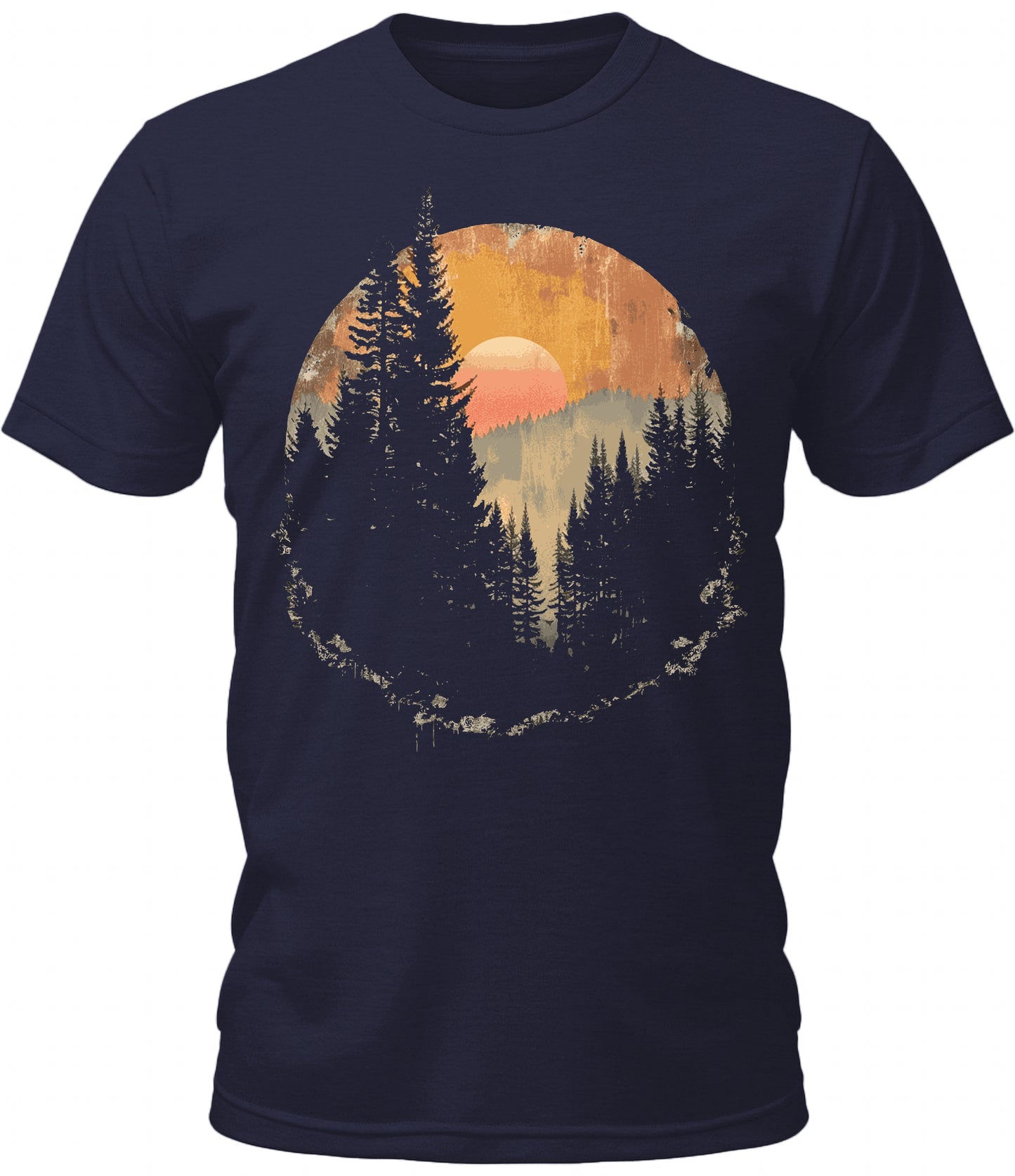 Mens Forest Landscape Shirt Mountains And Hills Sunset Silhouette Pine Trees Short Sleeve Premium Funny Graphic Tees