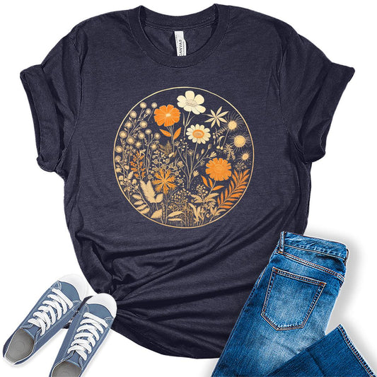 Beautiful Wildflower Circle Graphic Tees For Women