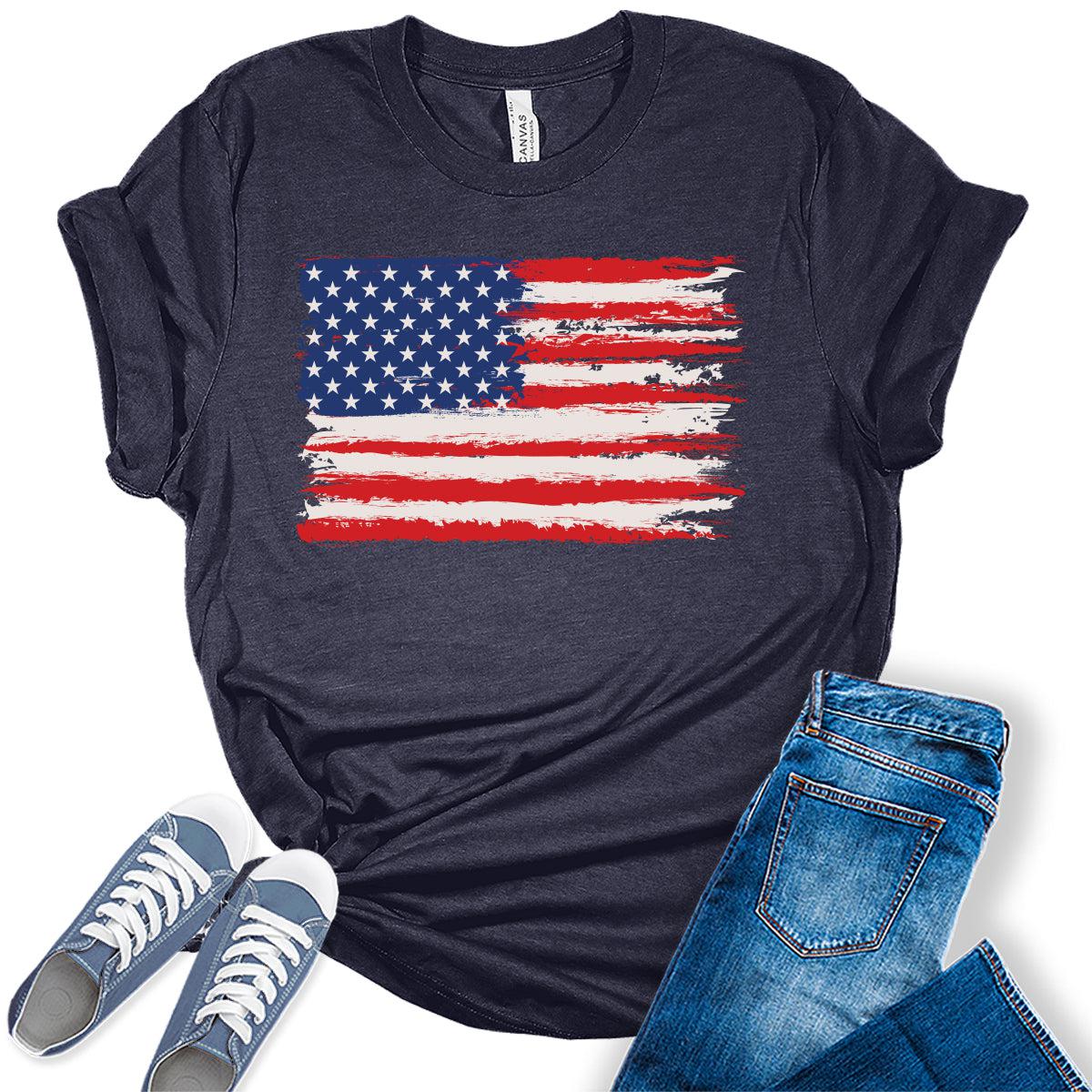 American Flag Shirts Short Sleeve Women Patriotic Shirt 4th of July Tee Tops Crewneck Summer T-Shirt