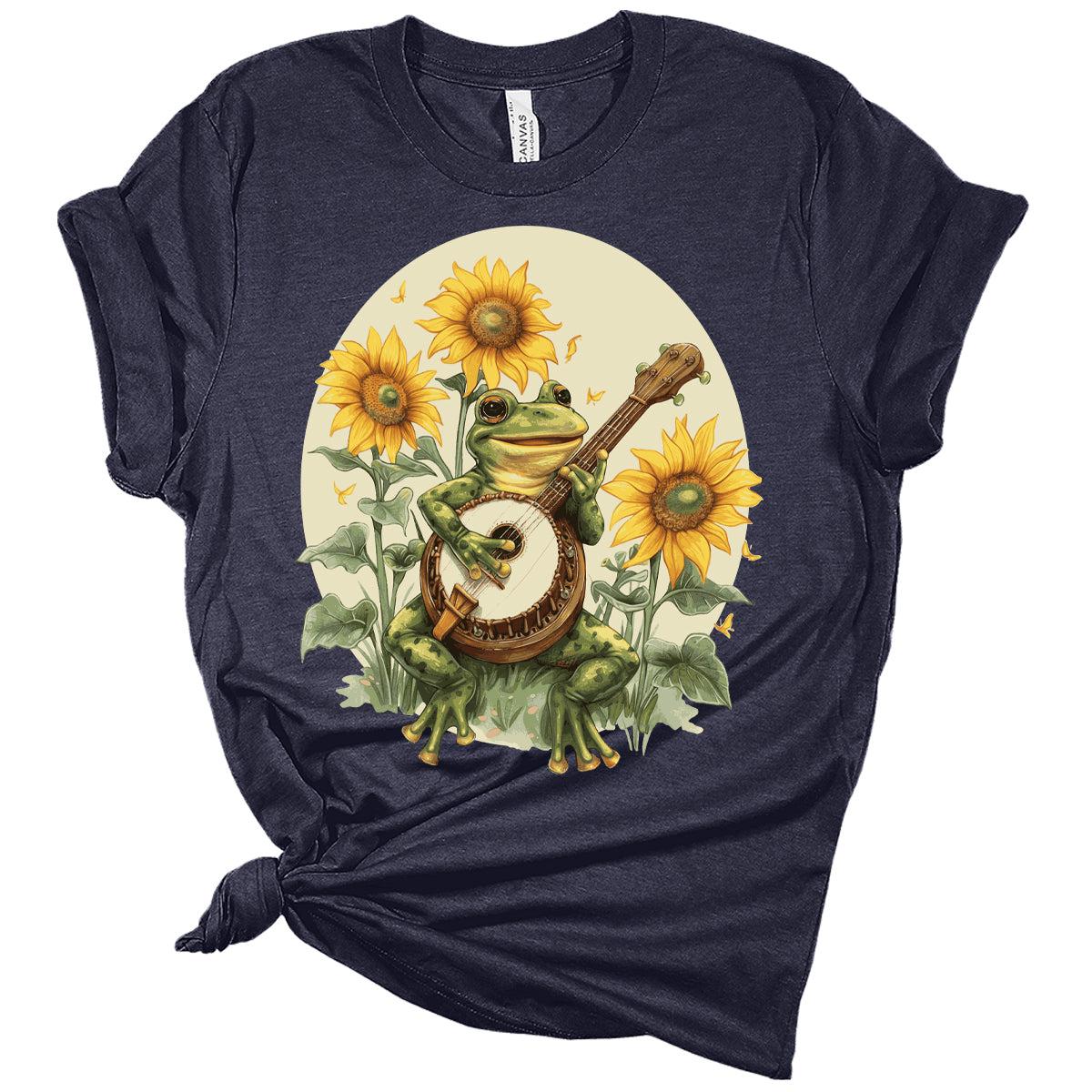 Frog Playing Banjo Sunflower Graphic T-Shirt