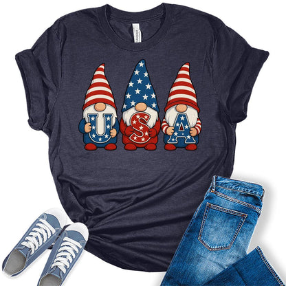 4th of July Shirts For Women Patriotic Graphic Tees USA Gnomes Bella Plus Sized Tops
