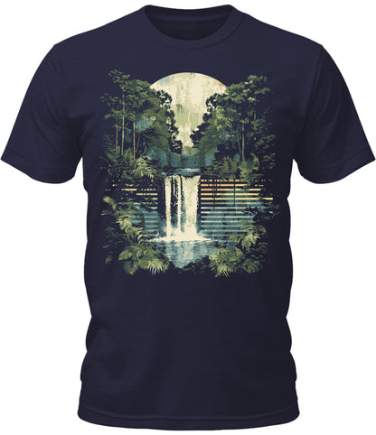 Mens Trendy Forest Waterfalls Graphic Tee Cool Premium Tshirt