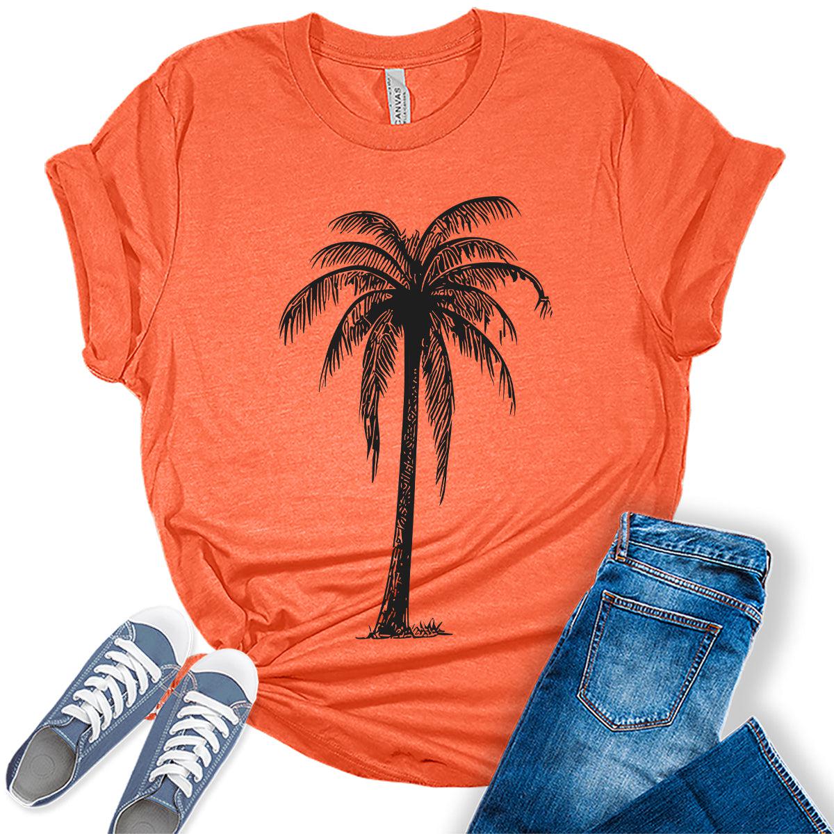 Beach Shirts for Women Palm Tree T Shirts Trendy Summer Tops Vintage Graphic Tees