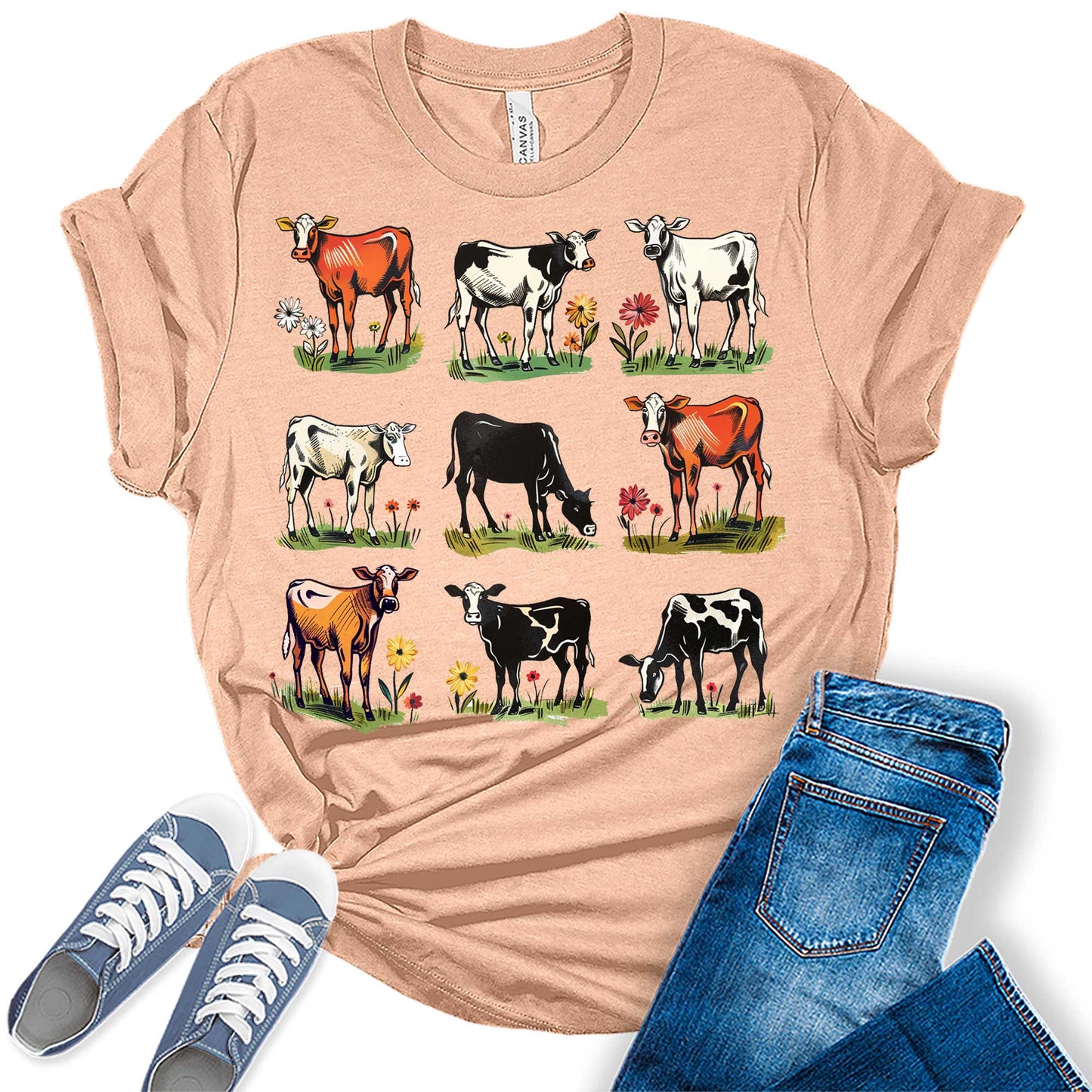 Trendy Cow Summer Collage Womens Graphic Tees