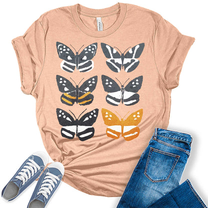 Butterfly Shirt Trendy Boho Graphic Tees for Women Plus Size Summer Tops