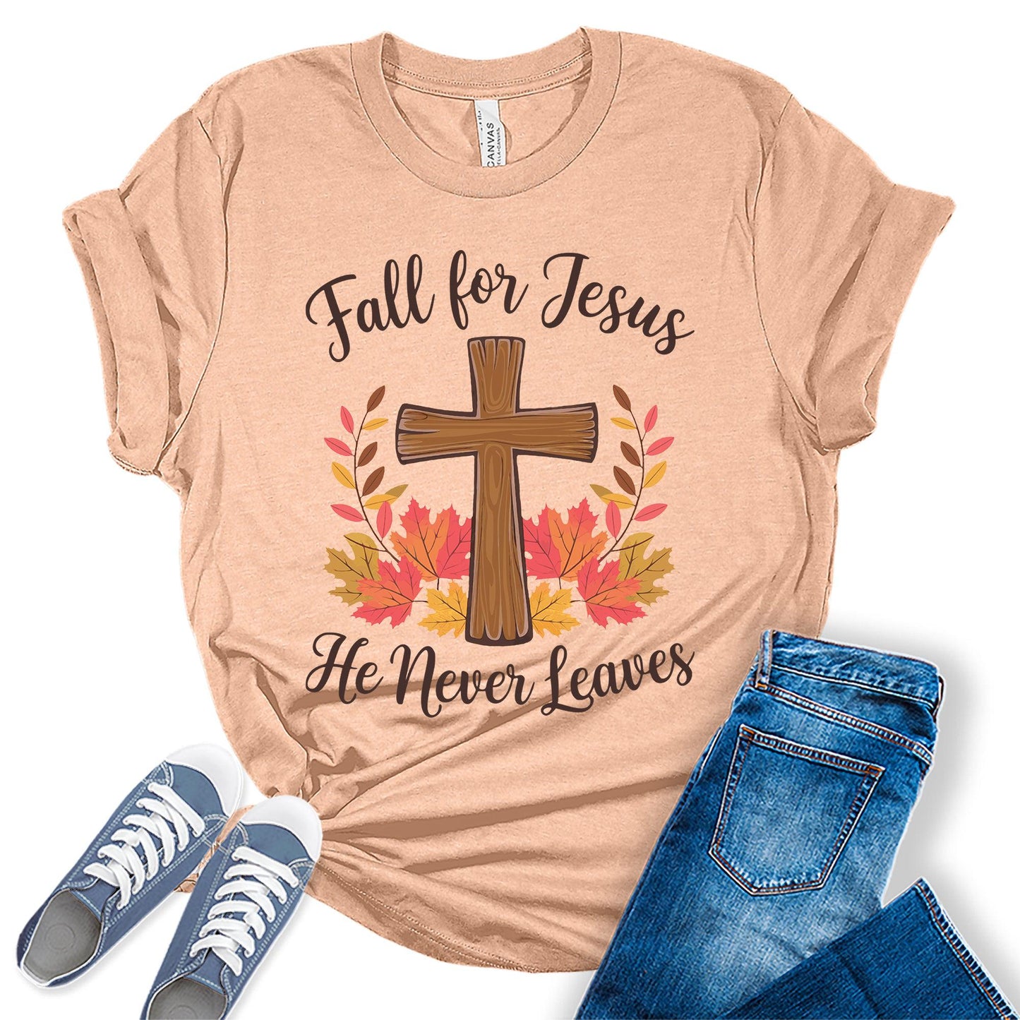 Womens Fall for Jesus Christians Cross Graphic Tees