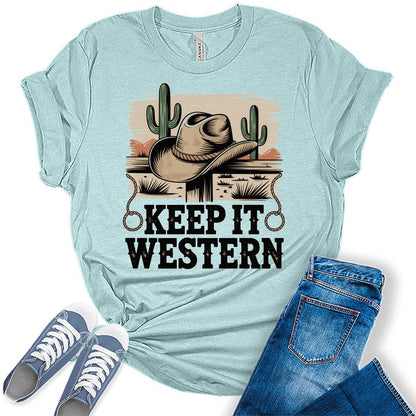 Western Outfit For Women Cowgirl Shirts Rodeo Keep It Western Graphic Tees Bella Plus Sized Tops