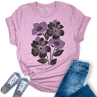 Women's Vintage Flower Shirts Summer Boho Casual Short Sleeve Trendy T-Shirts