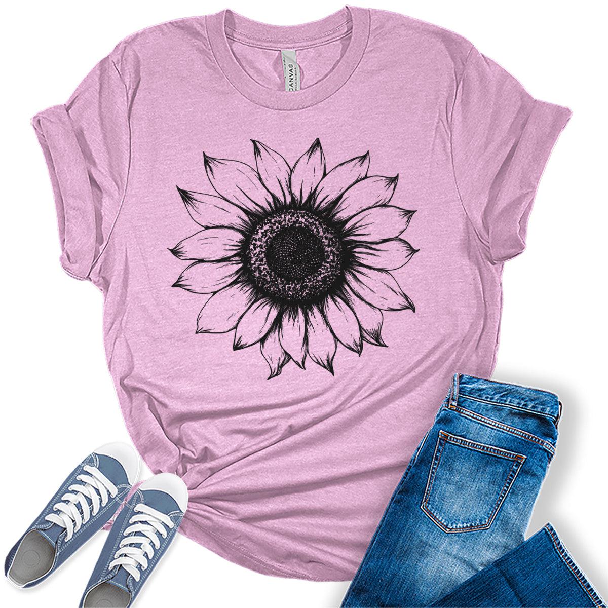 Women's Sunflower T Shirts Short Sleeve Tees Graphic Loose Summer Tops