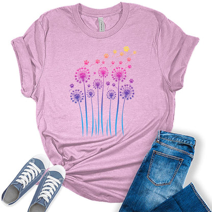 Womens Dandelion Paw Print Graphic Tees