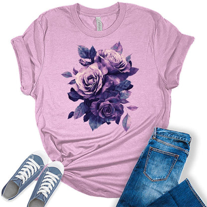 Women's Floral Shirts Vintage Graphic Tees Casual Bella Plus Sized Summer Tops