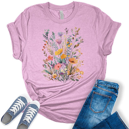 Floral Shirts Summer Flower Graphic Tee For Women Bella Vintage Cottagecore Plus Size Tops