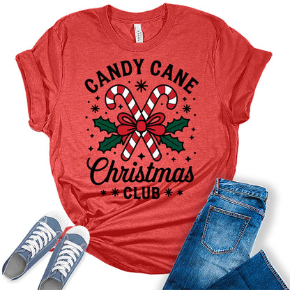 Women's Candy Cane Christmas Club Graphic Tees