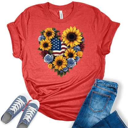 Sunflower 4th of July Shirts For Women Patriotic Graphic Tees