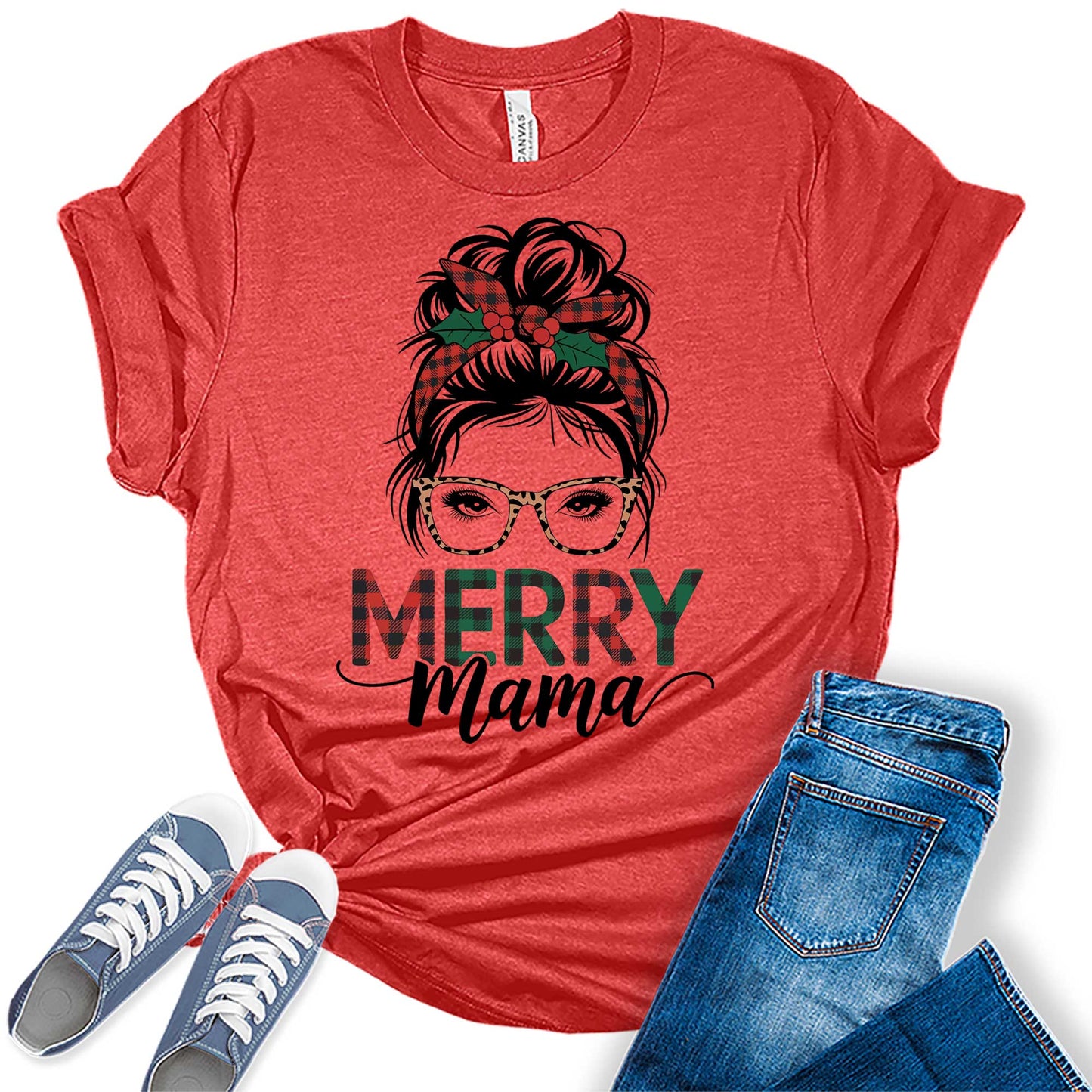 Women's Merry Mama Messy Bun Graphic Tees