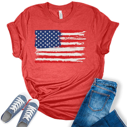 American Flag Shirts Short Sleeve Women Patriotic Shirt 4th of July Tee Tops Crewneck Summer T-Shirt