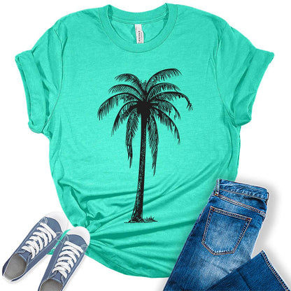 Beach Shirts for Women Palm Tree T Shirts Trendy Summer Tops Vintage Graphic Tees