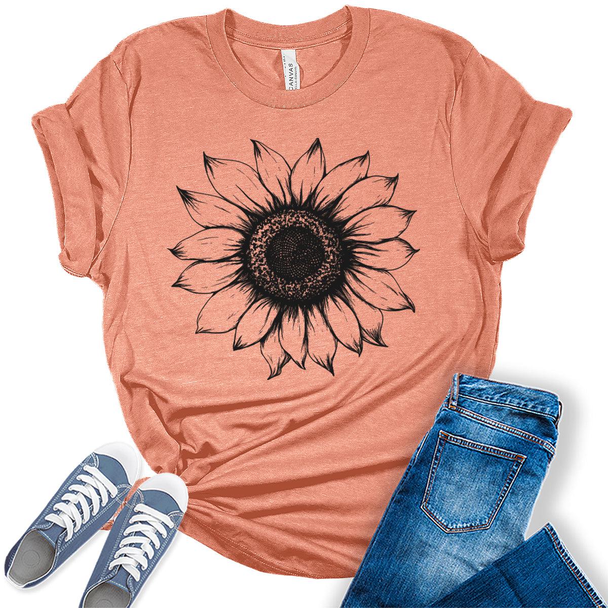 Women's Sunflower T Shirts Short Sleeve Tees Graphic Loose Summer Tops