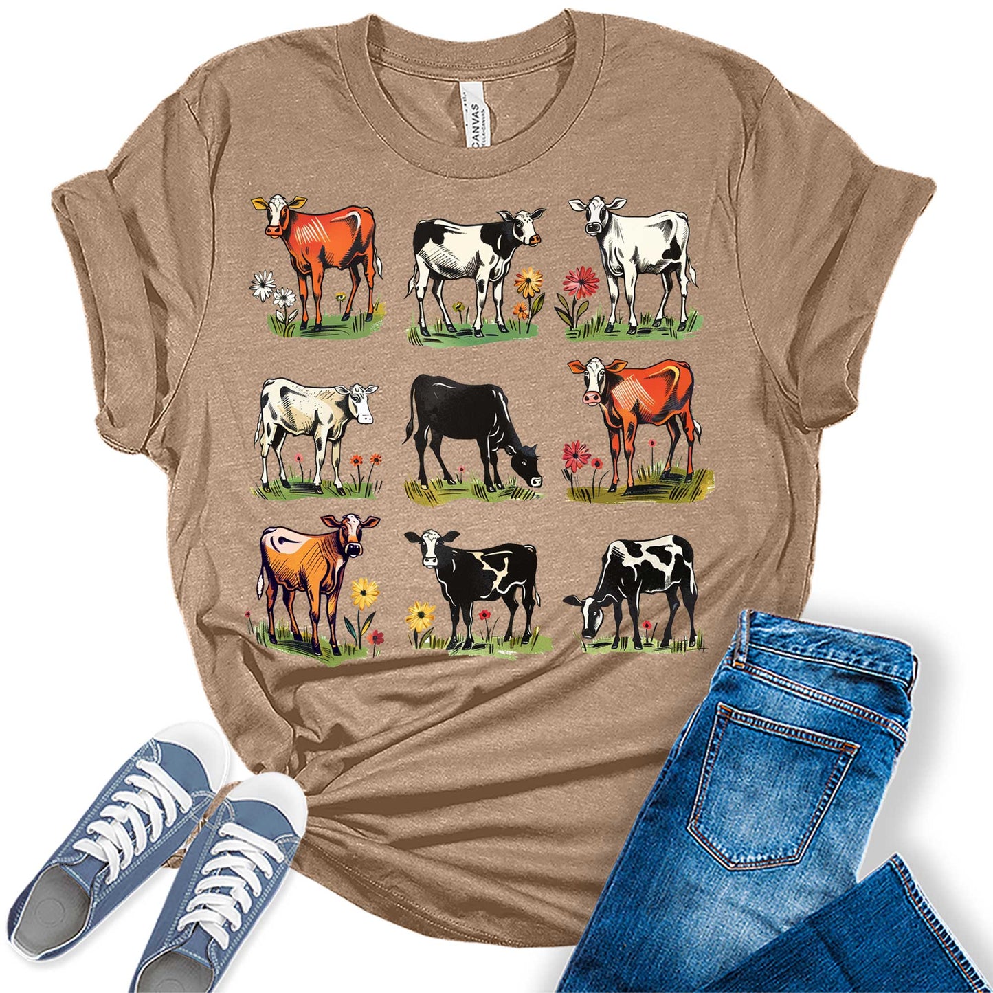 Trendy Cow Summer Collage Womens Graphic Tees