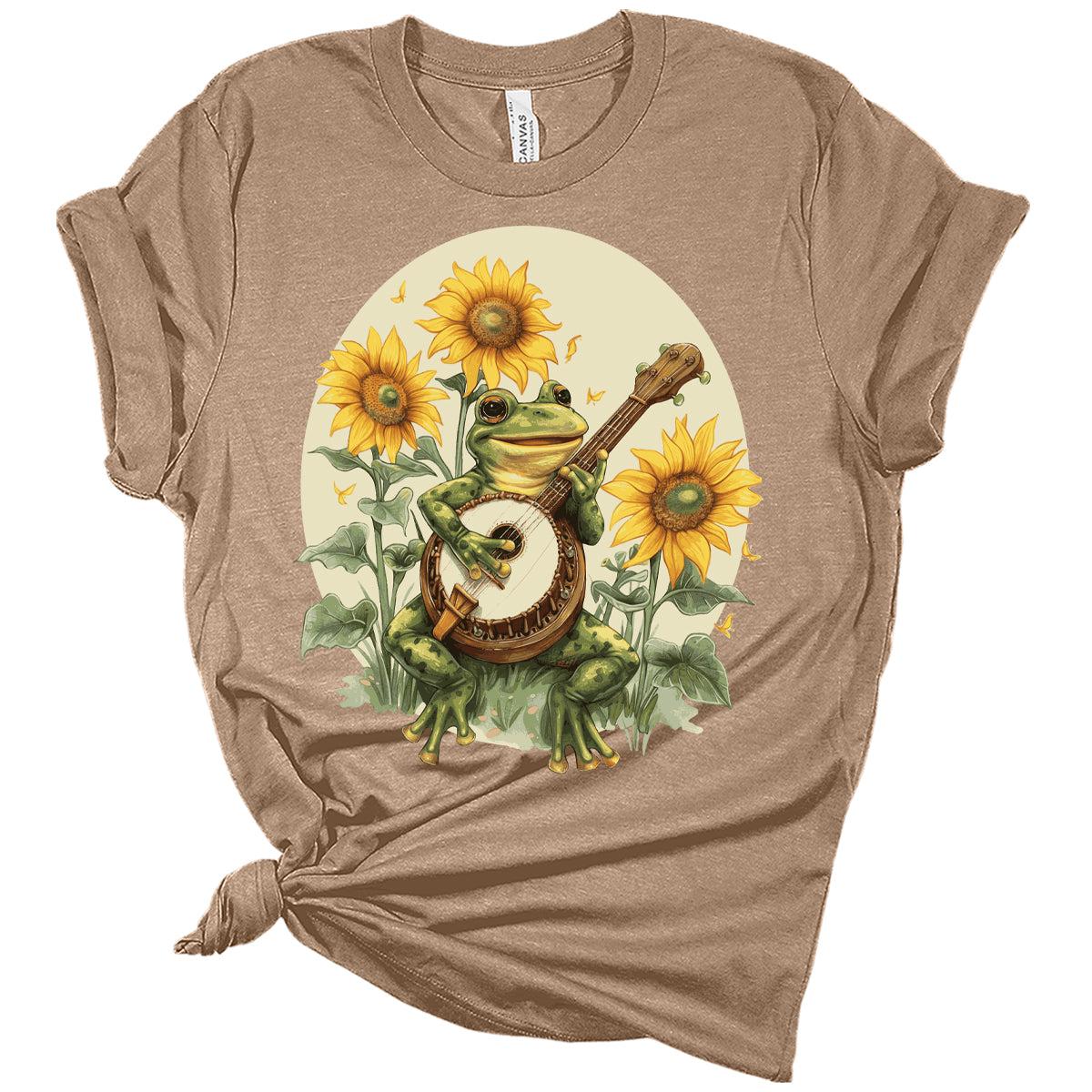 Frog Playing Banjo Sunflower Graphic T-Shirt