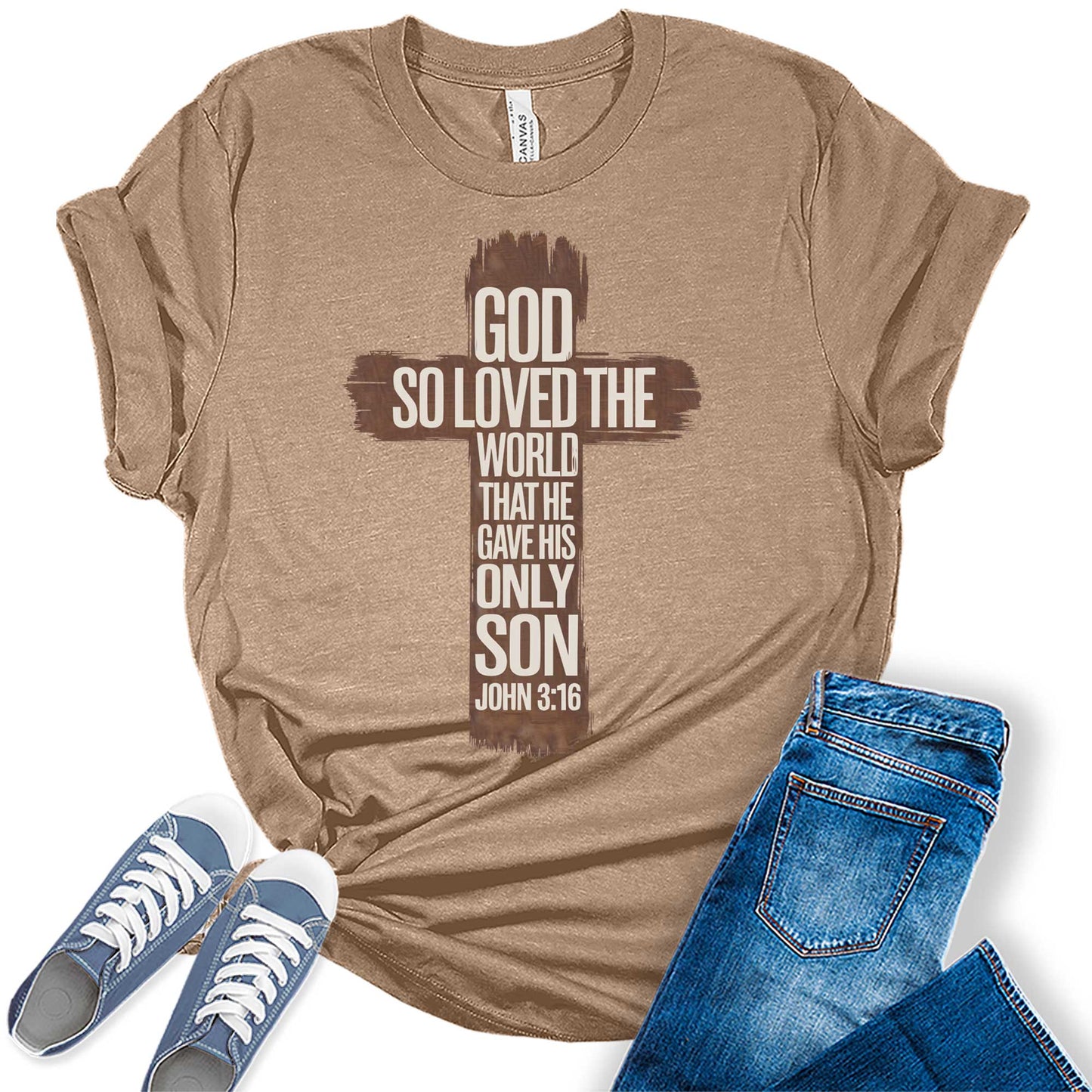 Women's John 3:16 Christian Cross Bible Graphic Tees