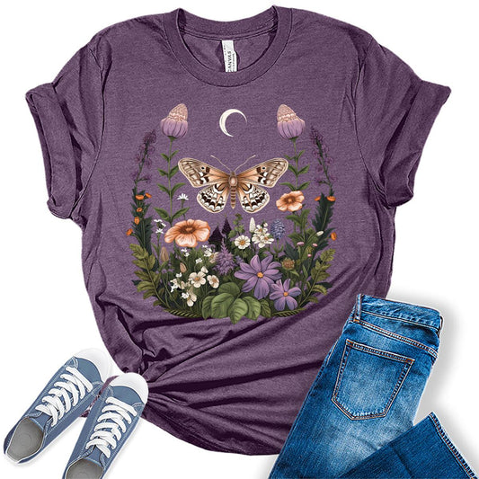 Womens Vintage Graphic Tees Cute Floral T Shirts Cottagecore Shirt Plus Size Tops for Women