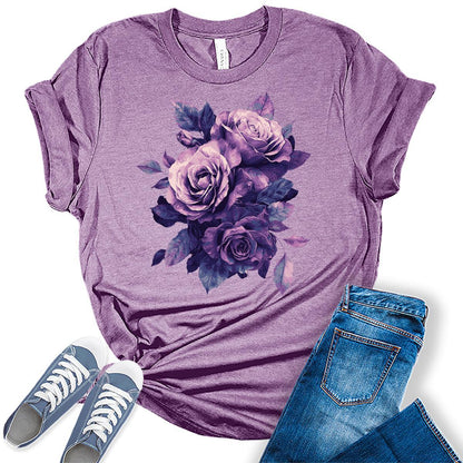 Women's Floral Shirts Vintage Graphic Tees Casual Bella Plus Sized Summer Tops