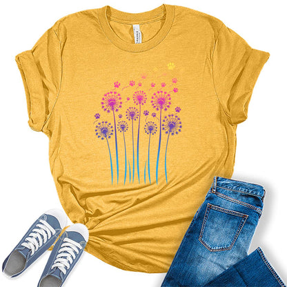 Womens Dandelion Paw Print Graphic Tees