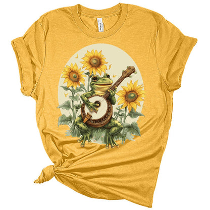 Frog Playing Banjo Sunflower Graphic T-Shirt