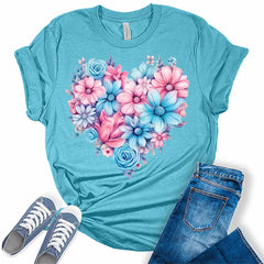 Spring Floral Blue and Pink Summer Flowers Womens Graphic Tees