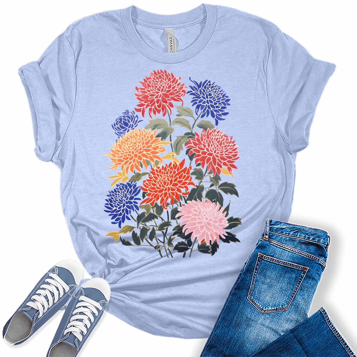 Womens Floral Shirts Wildflower Tshirts Vintage Graphic Tees Summer Plus Size Tops