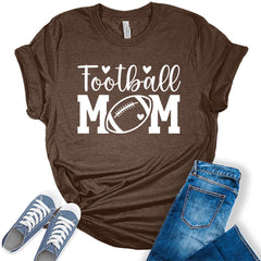 Football Mom Shirt Letter Print Heart Graphic Tees For Women