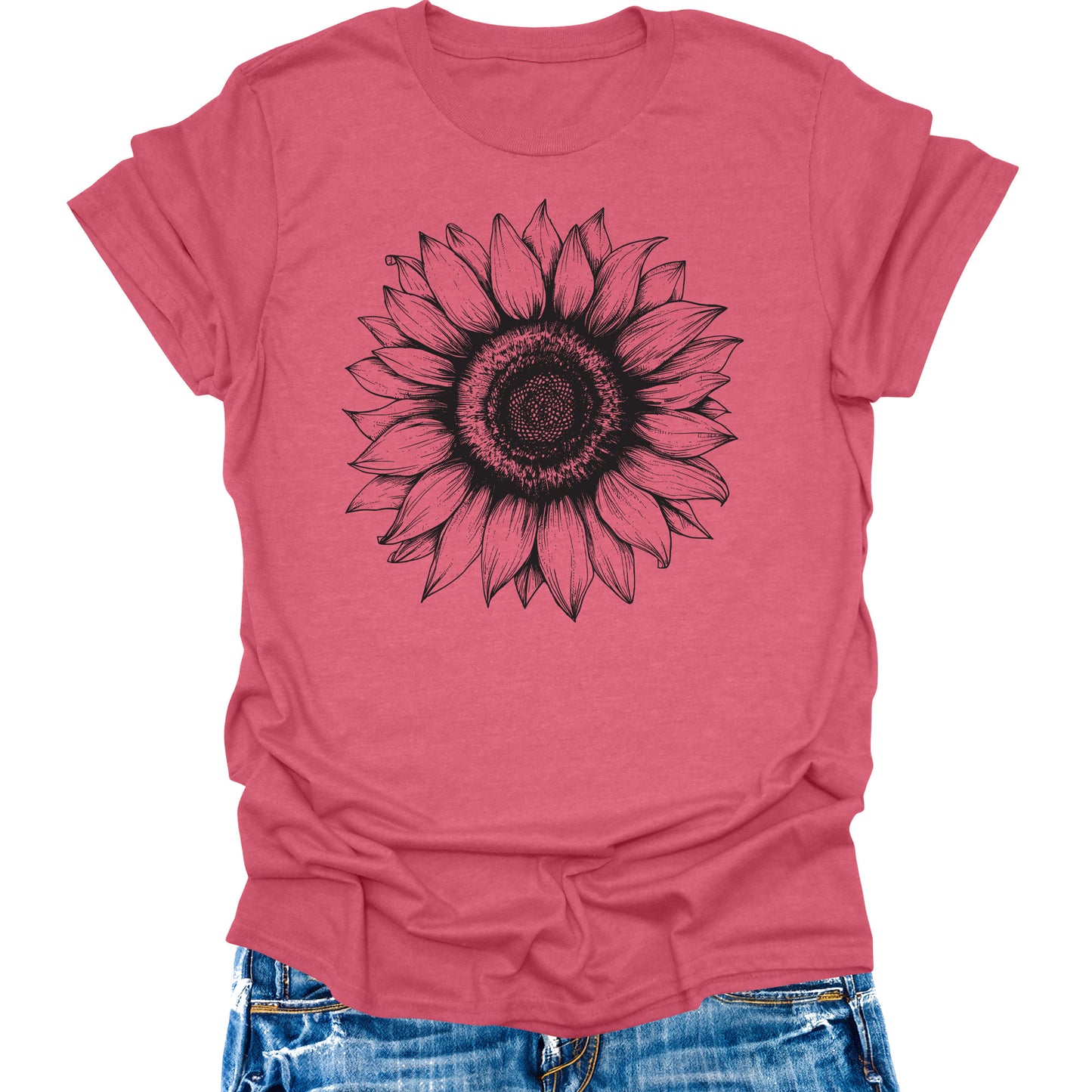 Women's Sunflower T Shirts Short Sleeve Tees Floral Graphic Loose Summer Tops
