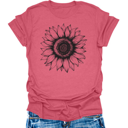Women's Sunflower T Shirts Short Sleeve Tees Floral Graphic Loose Summer Tops
