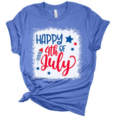 Womens 4th of July Shirts Patriotic American Flag Tshirts USA Bella Short Sleeve Bleach Print Summer Graphic Tees