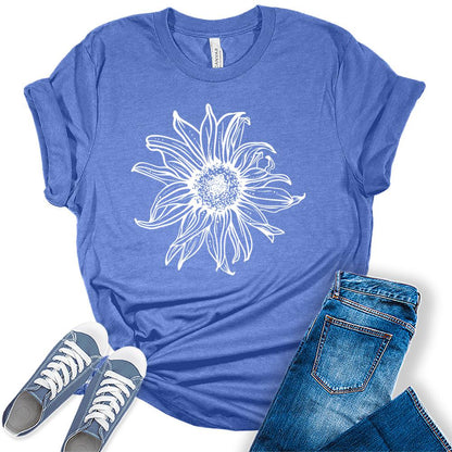Womens Sunflower Shirts Cute Short Sleeve Graphic Tees Casual Spring Tshirts Plus Size Summer Tops