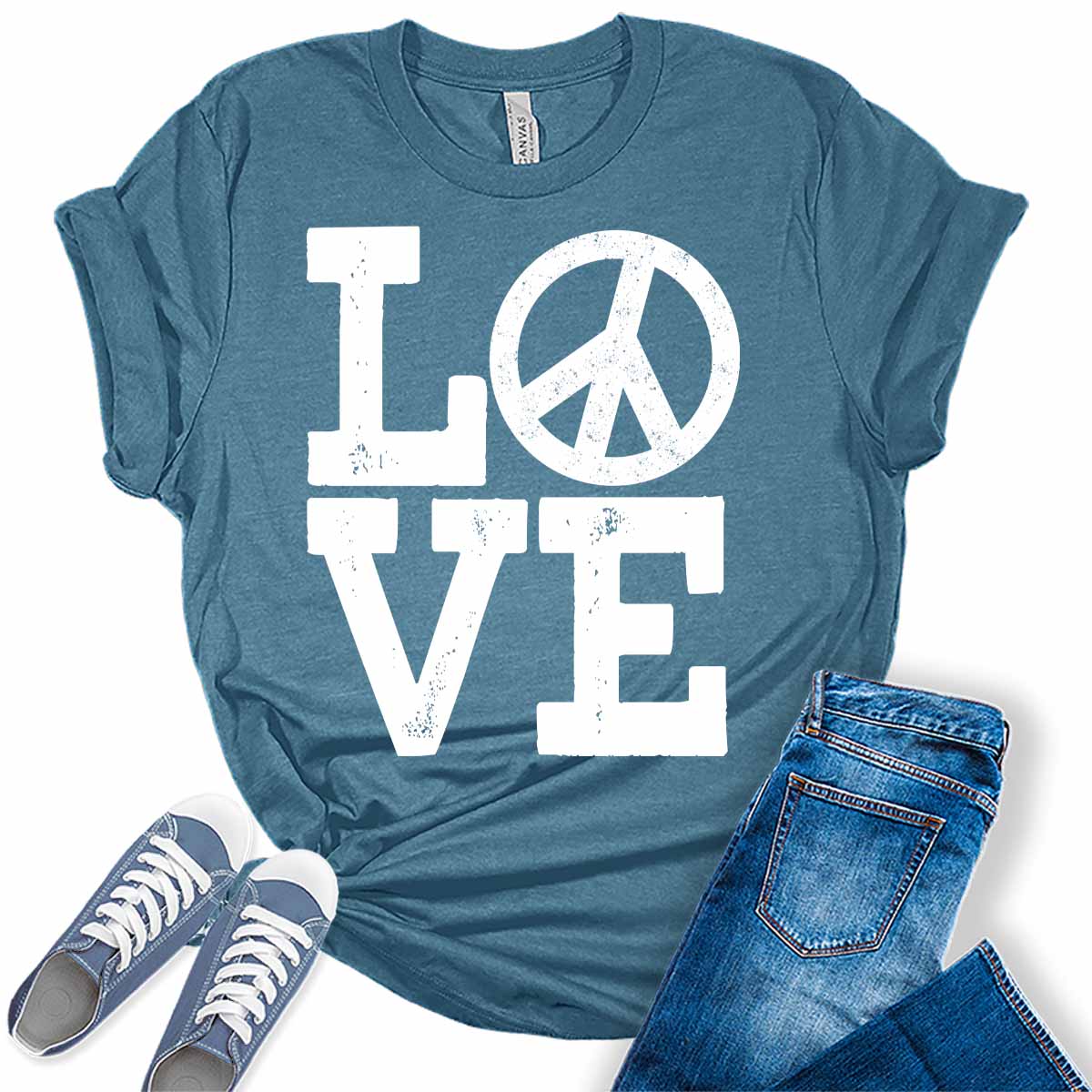 Love Shirt Letter Print Peace T Shirt Cute Graphic Tees for Women Trendy Plus Size Tops