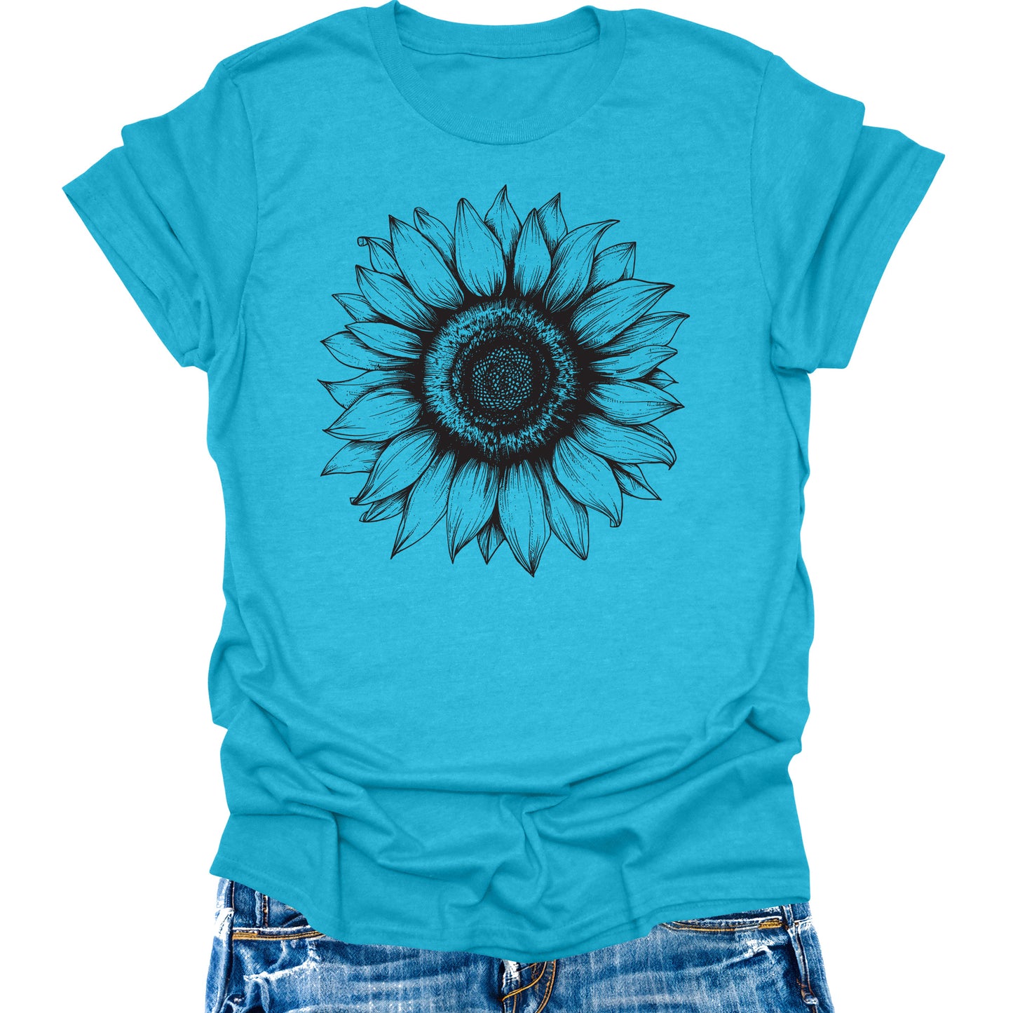 Women's Sunflower T Shirts Short Sleeve Tees Floral Graphic Loose Summer Tops