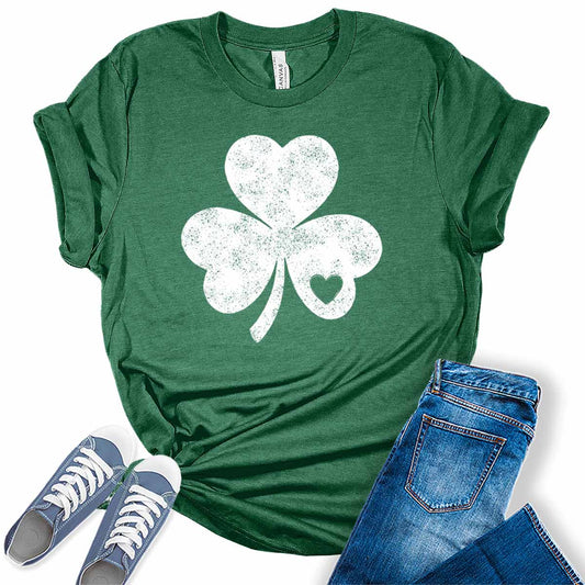 Heart Shamrock T Shirt St Patricks Day Shirt Womens Clover Graphic Tees