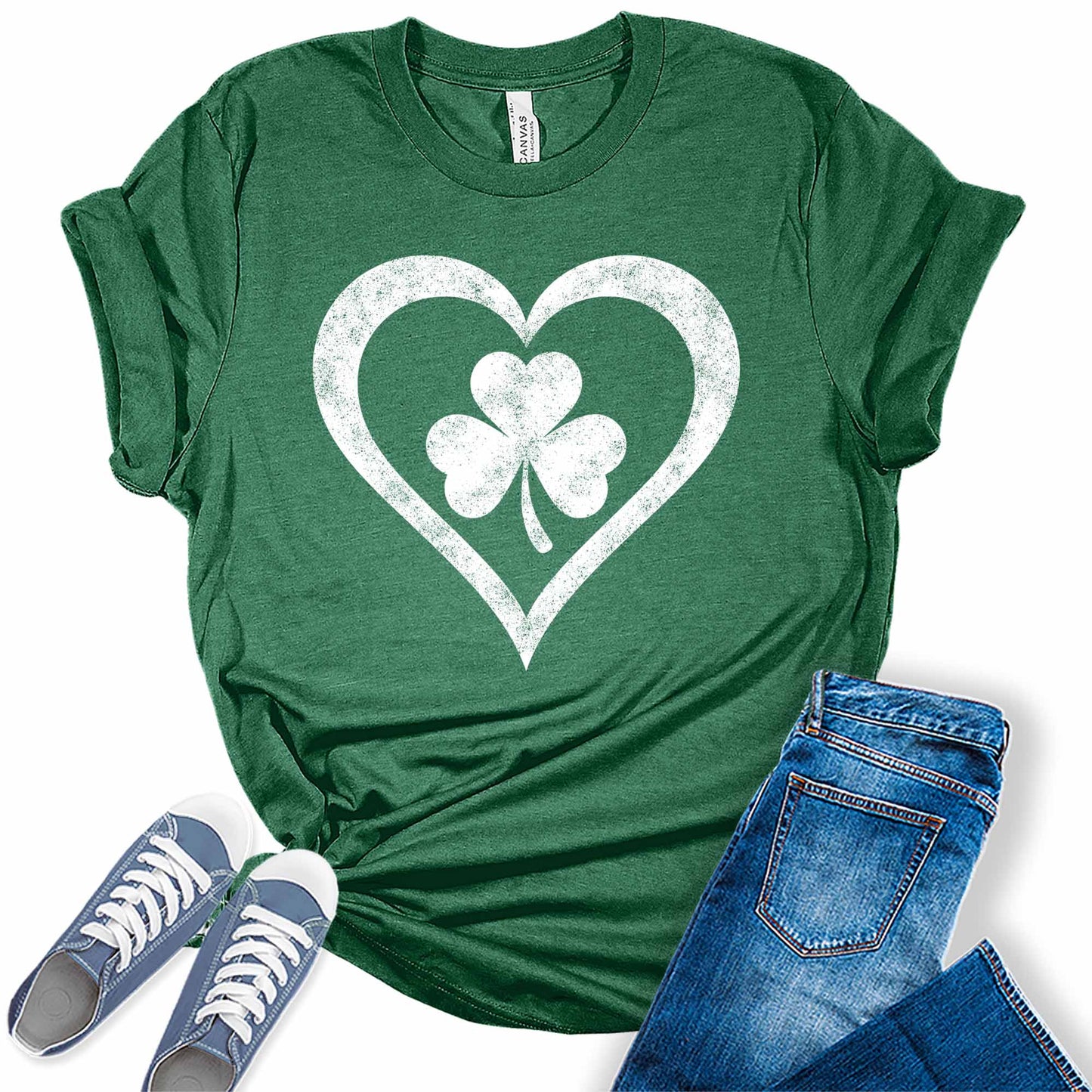 Women's St. Patrick's Day Shamrock Heart Graphic Tees