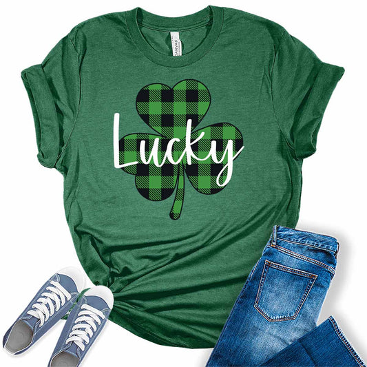 Lucky Shamrock T Shirt St Patricks Day Shirt Womens Plaid Graphic Tees