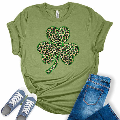 Shamrock T Shirt St Patricks Day Shirt Womens Leopard Print Graphic Tees