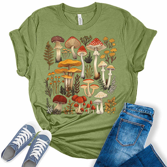 Mushroom Shirt Cottagecore T Shirt Trendy Plus Size Graphic Tees for Women