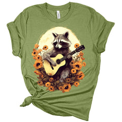 Raccoon Playing Guitar Floral Cottagecore Aesthetic Women's Graphic Tee