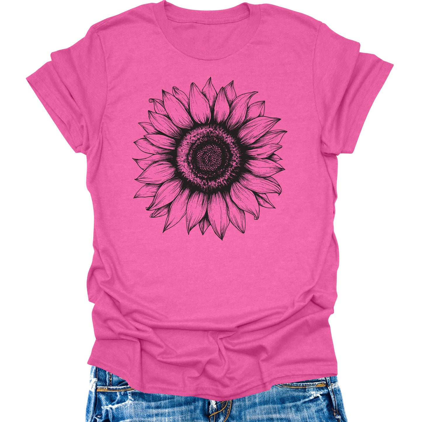Women's Sunflower T Shirts Short Sleeve Tees Floral Graphic Loose Summer Tops