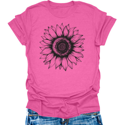 Women's Sunflower T Shirts Short Sleeve Tees Floral Graphic Loose Summer Tops