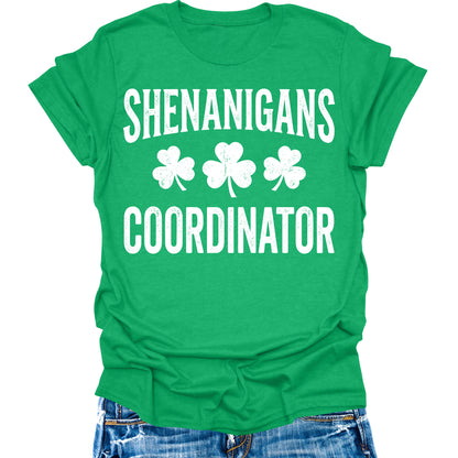 Shenanigans Coordinator St Patricks Day Shirts For Women Cute Irish Graphic Tee Short Sleeve Tops