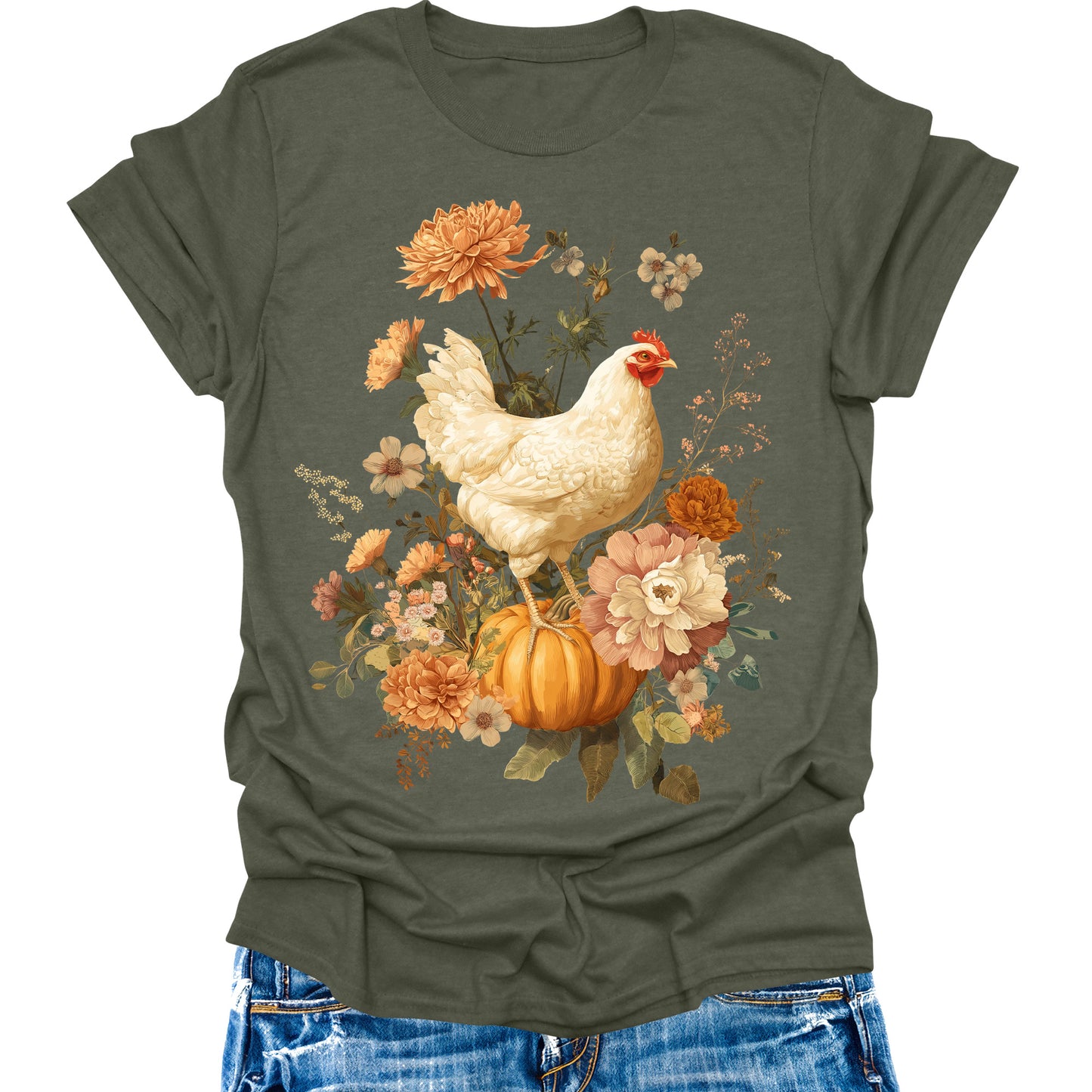 Chicken Shirts Vintage Fall Pumpkin T Shirts Autumn Thanksgiving Womens Graphic Tees Halloween Tops
