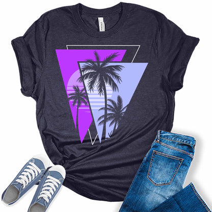 Palm Trees 80s Summer Vacation Beach Graphic Tees for Women