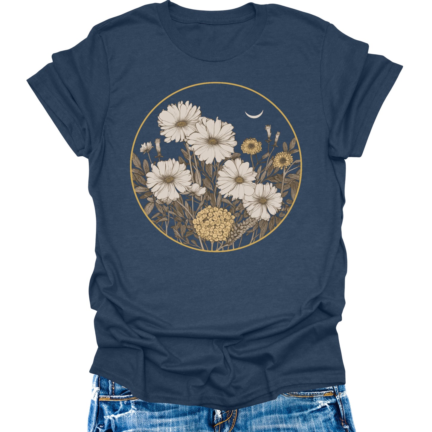 Women's Boho Wildflower Shirt Vintage Floral Botanical Graphic Tees Short Sleeve Tops